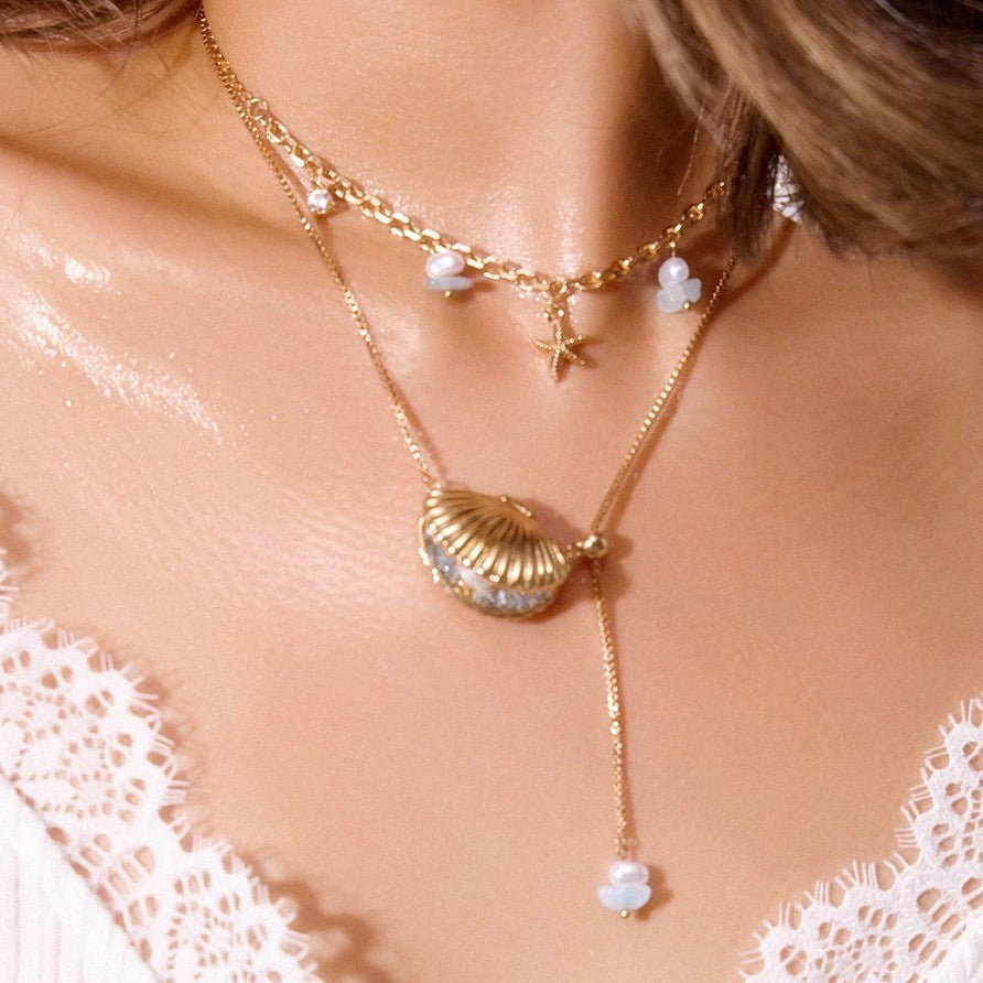 🌊✨ Ocean Goddess Necklace - Golden Shell Clavicle Chain