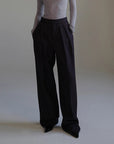 Women’s Striped Suit Pants – Cropped & Tailored (Black/Brown, Polyester Blend)