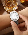Montre de sport pour femme - Cadran carré à quartz (argent/bleu/noir) - Bracelet en acier inoxydable étanche jusqu'à 30 m