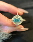 S925 Sterling Silver Aquamarine Ring - Oval White Shell Geometric Jewelry for women (Sizes 5-8)