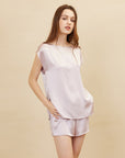 Women's French Style Mulberry Silk Sleeveless Shorts Suit - Luxury Summer Lounge Set (9 Colors, M-XL)
