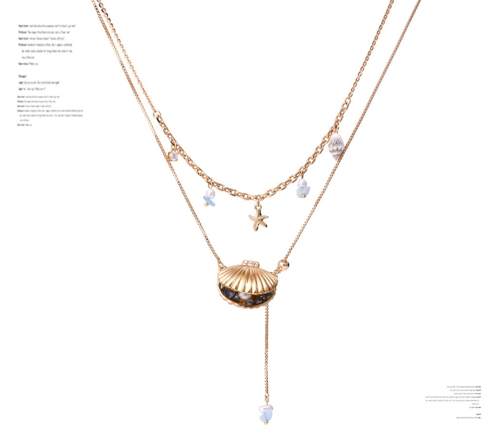 🌊✨ Ocean Goddess Necklace - Golden Shell Clavicle Chain