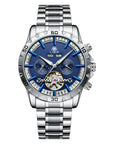 Men’s Full-Automatic Steel Belt Mechanical Watch – Business Elegance with Star-Sea Blue Dial