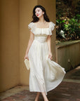 Schwarzes Damenkleid mit quadratischem Ausschnitt – mittellanges Kleid aus Lyocell-Mischgewebe mit taillierter Taille (XS-XL) – formelle Abendgarderobe mit Blütenblattärmeln