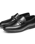 Chaussures d'affaires en cuir faites main pour homme – Chaussures habillées en cuir de vachette de qualité supérieure avec boucle tête de cheval (basses, noir/marron)