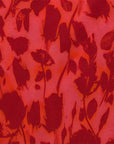 Women's Floral Silk Dress - Elegant Rose Red A-Line Long Sleeve Dress (Luxury Silk Fabric)
