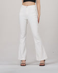 Women's White High-Waisted Slim Pants - Stretch Cotton Cropped Style