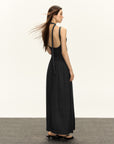 Robe élégante à bretelles spaghetti et dos nu – Robe longue en viscose de style rétro chinois (gris et noir, du XS au L)
