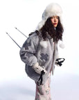 Vintage Gray Cotton-Padded Jacket – Women’s Thickened Imitation Rabbit Fur Coat (Loose Fit, Warm Polyester Filler, Casual Straight Hem – Cozy Winter Style)