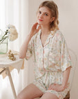 Women's Floral Cotton-Silk Pajama Set - Monet Print Short Sleeve & Shorts (Viscose, S-XL) Summer Sleepwear
