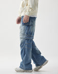👖 Pantalon utilitaire en denim à jambe large pour homme – Coupe droite taille mi-haute (bleu, braguette zippée)
