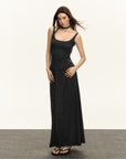Robe élégante à bretelles spaghetti et dos nu – Robe longue en viscose de style rétro chinois (gris et noir, du XS au L)