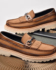 Chaussures décontractées en cuir véritable pour homme - Mocassins à talons bas en daim et cuir (noir/marron, pointures 38-46) Semelle en caoutchouc cousue Goodyear