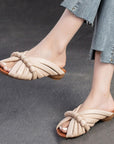 Women's Genuine Leather Slide Slippers – Korean Minimalist Sandals – Barefoot-Like Comfort