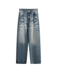 Jean droit classique pour homme – Denim délavé bleu aqua vintage – Coupe mi-haute essentielle