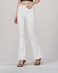Women's White High-Waisted Slim Pants - Stretch Cotton Cropped Style