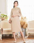 Robe femme en polyester à manches trois-quarts – Robe élégante zippée pour les déplacements (style urbain)