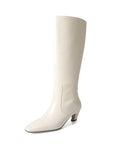 Ritterstiefel aus echtem Leder für Damen – klobige Stiefel mit mittelhohem Absatz – hohe Stiefel bis unters Knie (35–40 cm Höhe)