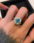 S925 Sterling Silver Aquamarine Ring - Oval White Shell Geometric Jewelry for women (Sizes 5-8)