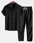 Ensemble chemise et pantalon camouflage en lin pour homme - Coupe slim, manches courtes, tenue de loisirs (S-5XL), mélange polyester/lin