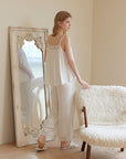 Women's Luxury Satin Pajama Set - Sleeveless Sling Nightwear (White) | Summer Breathable Sleepwear