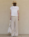 🌿 Women’s Minimalist Linen Pants – Double-Side Pocket Straight Leg (S/M/L, Natural Hemp)