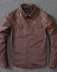 Men's Premium Sheepskin Leather Jacket – Classic Brown Biker Style