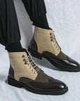 Men's Motorcycle Boots - Pointed Toe Lace-Up Biker Shoes w/ Height Boost (Green Brown, Sizes 38-48)