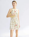 Robe jacquard française pour femme – Robe trapèze mi-longue sans manches (blanc crème) – Robe de travail taille haute en coton (S-XXL)
