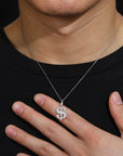 Sterling Silver Moissanite Dollar Sign Necklace - Gold/White Plated Hip Hop Pendant (O-Ring Chain)