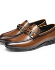 Chaussures d'affaires en cuir faites main pour homme – Chaussures habillées en cuir de vachette de qualité supérieure avec boucle tête de cheval (basses, noir/marron)
