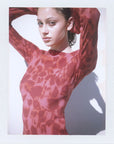 Women's Floral Silk Dress - Elegant Rose Red A-Line Long Sleeve Dress (Luxury Silk Fabric)