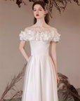 Robe en satin blanc et dentelle pour femme - Robe de soirée moulante à la taille (S-XXXL) - Robe de soirée élégante