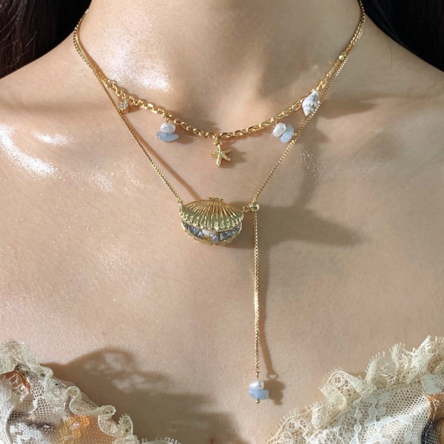 🌊✨ Ocean Goddess Necklace - Golden Shell Clavicle Chain