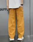Men's Yellow Straight Leg Jeans - Retro Loose Fit Denim Pants with Zipper Fly (100% Cotton)