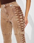 Women’s Bandage Drawstring Jeans - Army Green/Camel/Peach Denim Straight Leg Pants (S-2XL, Cotton, Street Fashion)