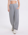 Women’s High Waist Straight Leg Trousers - Cotton Sports & Casual Pants (Black/Flower Gray/Winter Gray/Palm Green, S-XL) All-Season Loose Fit