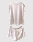 Women's French Style Mulberry Silk Sleeveless Shorts Suit - Luxury Summer Lounge Set (9 Colors, M-XL)