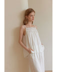 Women's Luxury Satin Pajama Set - Sleeveless Sling Nightwear (White) | Summer Breathable Sleepwear