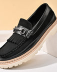 Chaussures décontractées en cuir véritable pour homme - Mocassins à talons bas en daim et cuir (noir/marron, pointures 38-46) Semelle en caoutchouc cousue Goodyear
