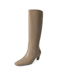 Ritterstiefel aus echtem Leder für Damen – klobige Stiefel mit mittelhohem Absatz – hohe Stiefel bis unters Knie (35–40 cm Höhe)