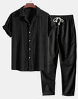 Ensemble chemise et pantalon camouflage en lin pour homme - Coupe slim, manches courtes, tenue de loisirs (S-5XL), mélange polyester/lin