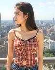 Women’s Tight Waist Lace-Up Blouse - Slimming Polyester Inner Wear Top (Urban Commute Style) Spliced Detail Shirt