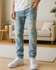 🔥 Men's High Street Ripped Jeans – Light Blue Straight Leg Vintage Denim