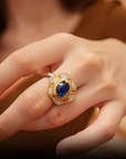 Women’s Natural Sapphire Inlaid S925 Sterling Silver Ring – Elegant Adjustable Luxury Design