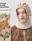 Women’s Winter Korean Crochet Flower Balaclava – Cute Warmth with Pastel Charm