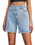 Women’s High-Waist Denim Shorts – Loose Fit Raw Edge Urban Style
