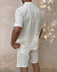 🔥 Men’s Short-Sleeve Shirt & Shorts Set – Breathable Polyester (White, S-XXXL)