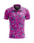 Men Golf Print Short-Sleeved Polo Shirt – Breathable Cotton Spandex Floral Performance Golf Top
