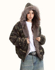 Damen Camouflage-Kapuzenjacke mit Baumwollpolsterung